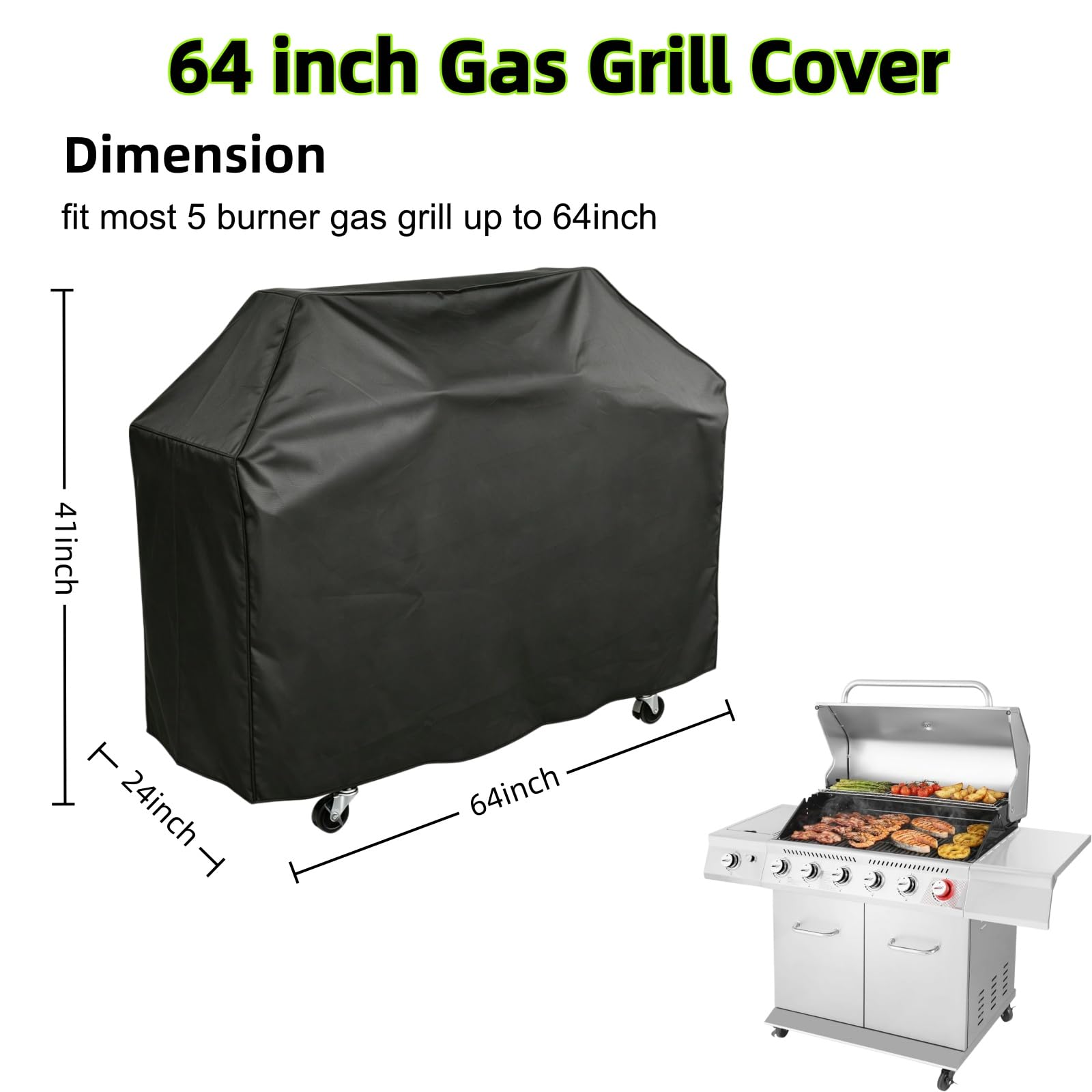 64-Inch Grill Cover, 600D Heavy Duty Waterproof OxfordPolyester Outdoor BBQ Cover fit for Royal Gourmet CR6412,Water Resistant&Weather Protection