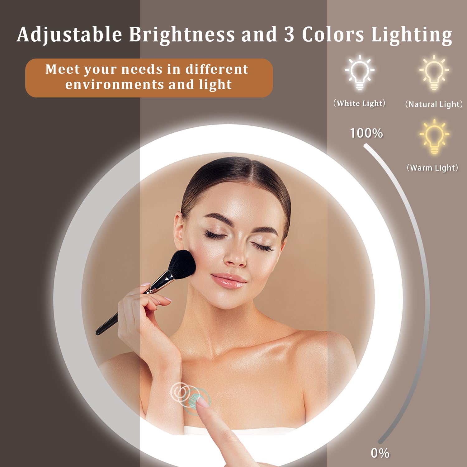 9in Vanity Mirror with Lights, Rechargeable&Dimming Lighted Makeup Mirror, 3X/20X Double Sided Magnifying Mirror, 5000mAh, 360 Rotate,3 Color Lights,Brightness with 80 LED,No Height Adjustment,Silvery