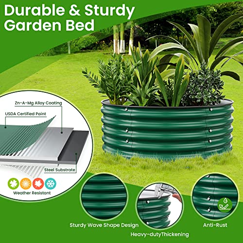 Nossta Round Raised Garden Beds, 42''x42''x17''Outdoor Galvanized Garden Planter Box for Vegetable Fruits Flower Herb (Deep Green)