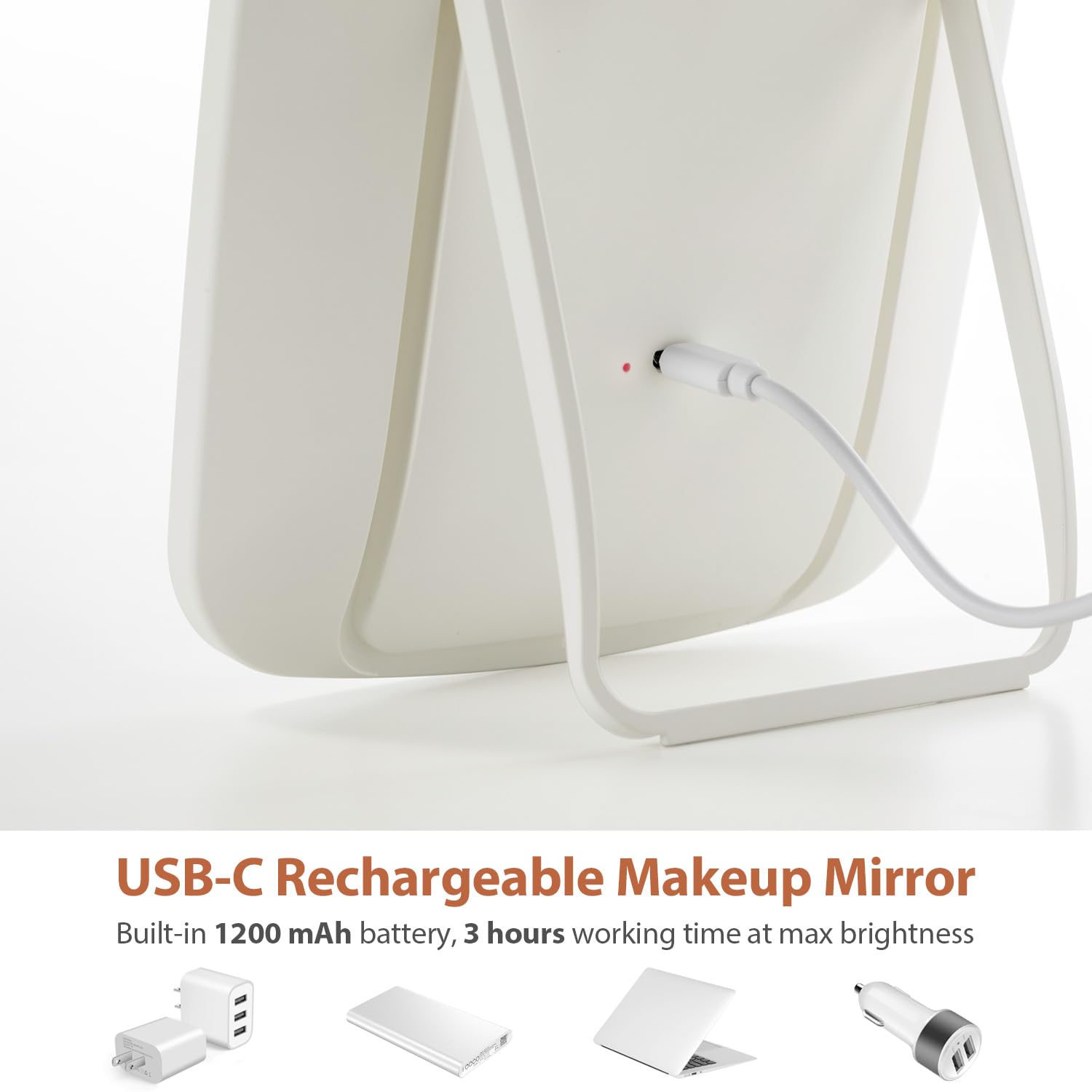 NEZZOE Makeup Mirror Touch Screen Vanity Mirror with LED Brightness Adjustable Portable USB Rechargeable