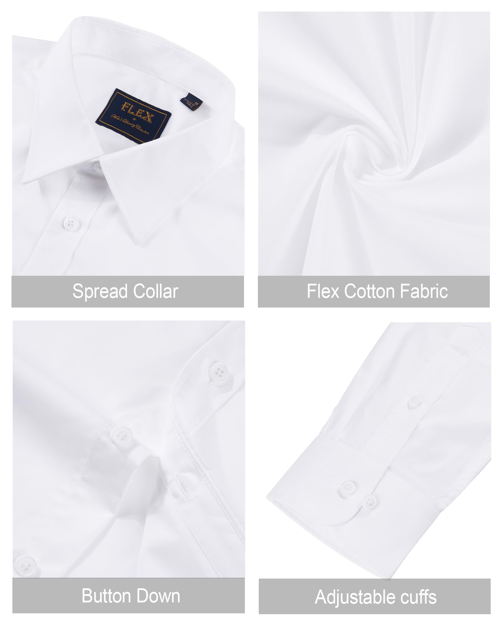 J.VER Men's Dress Shirts Cotton Stretch Long Sleeve Solid Formal Shirt Business Stain Shield Casual Button Down Shirts White Medium