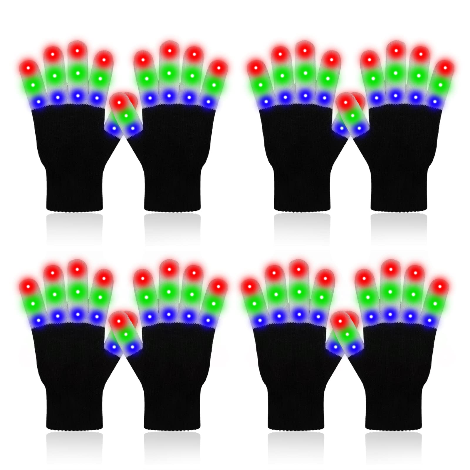 ONEREED 4 Pairs LED Gloves Girls Boys Toys Age 8-12 Years Old Light Up Gloves for Kids Teens and Adults Halloween Christmas Valentines Easter Birthday Parties Gifts for Kids Friends Parents Couples