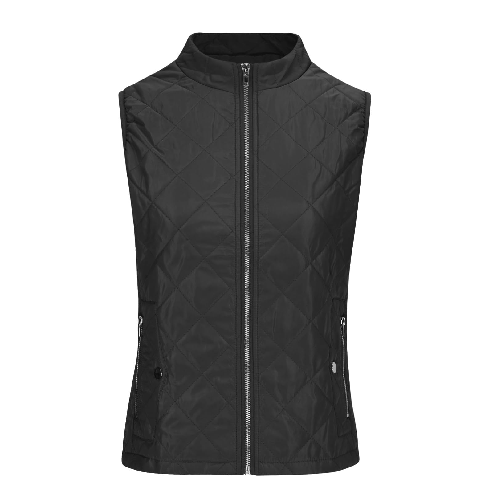 Women's Fall Winter Vest Zip Up Quilted Jackets Sleeveless Winter Coats Stand Collar Athletic Vest for Hiking Running, Winter Jacket Women, Winter Outwear for Women Black