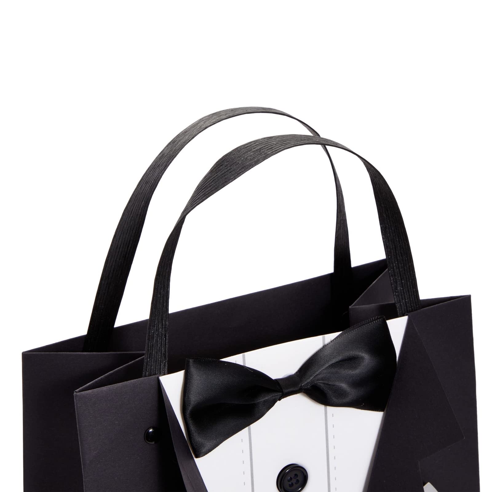 6 Pack Gift Bags with 3D Tuxedo Design, Satin Bow Tie, Real Buttons for Wedding Groomsmen Gifts for Bachelor Birthday, Bachelor Party Gift Favors Celebration (Black, 8 x 4.5 x 10 Inches)