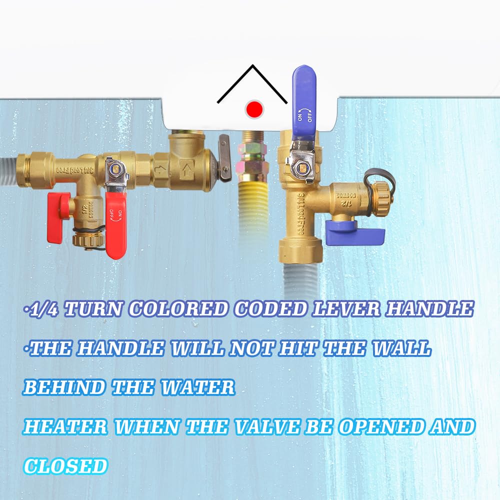 Xiny Tool 3/4-Inch IPS Isolator Tankless Water Heater Service Valve Kit with Pressure Relief Valve, Clean Brass