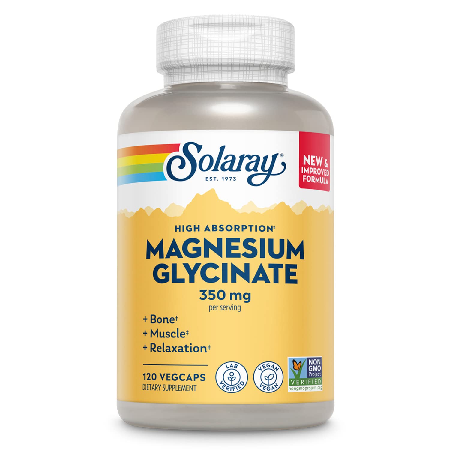 SOLARAY Magnesium Glycinate Capsules, Chelated Magnesium Bisglycinate w/BioPerine, Higher Absorption Magnesium Supplement - Bones, Muscles, Heart Support, Vegan, 275 Count (30 Servings, 120 VegCaps)