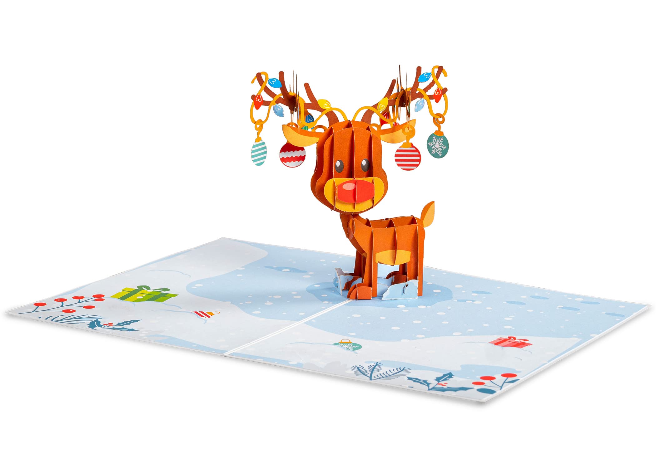 Paper Love 3D Reindeer Pop Up Christmas Card, Gift for Christmas or Holidays, 5" x 7" Cover - Includes Envelope and Removable Note Tag