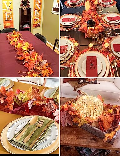 wohohoho 6 Packs Fall Garland Maple Leaf, 5.9Ft/Pieces Fall Leaves Garland 7 Maple Leaves Hanging Vines for Autumn Decor Halloween Thanksgiving Christmas Indoor Outdoor Decorations