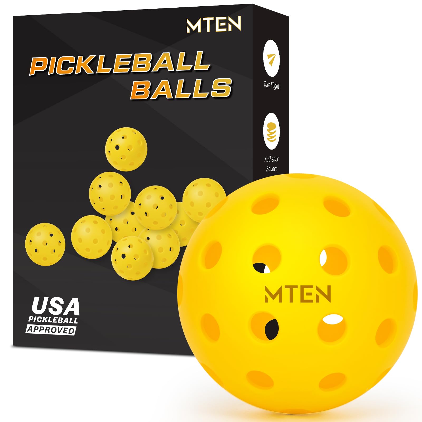 MTEN Pickleball Balls, USAPA Approved Pickleballs, 12 Pack 40 Holes Outdoor Pickleball Balls, High Bounce True Flight & Durable for All Skill Levels