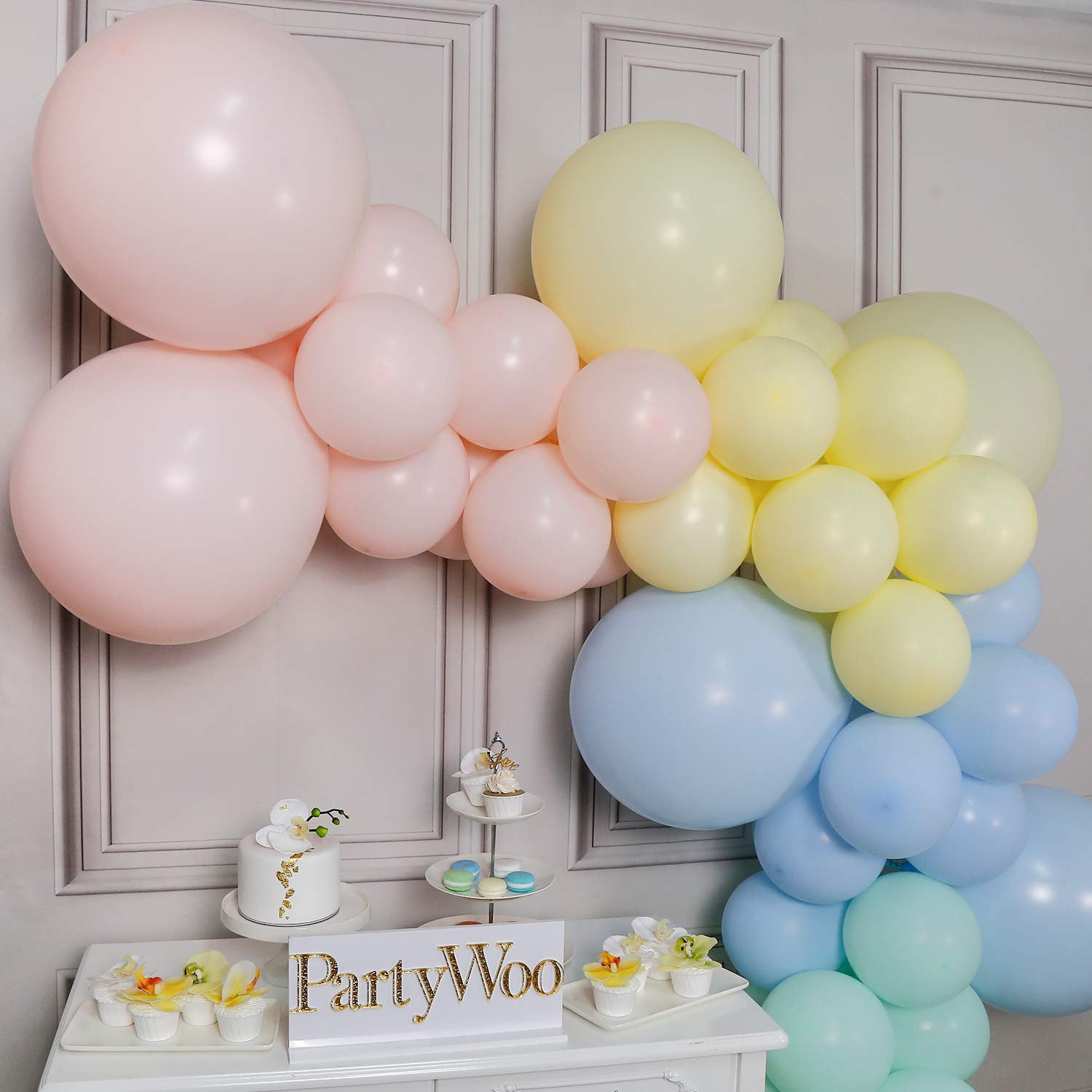 PartyWoo 48pcs Pastel Balloons, Pastel Pink, Blue, Yellow, Mint Green, Giant Balloons for Party Decorations
