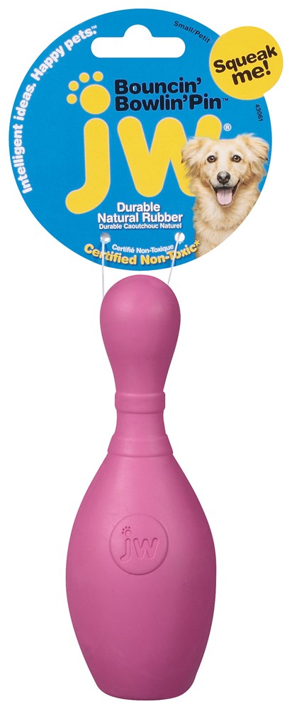 JW Pet Bouncin Bowlin Pin Dog Toy Bowling Pin Assorted Small