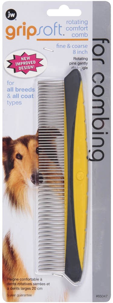 JW Pet Rotating Comfort Comb Fine and Coarse Grey; Yellow Small 8 in