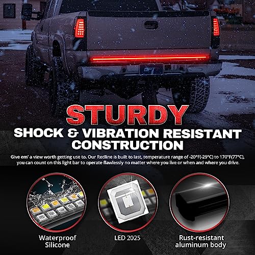 OPT7 48" Redline Double Row LED Tailgate Light Bar w/Amber Turn Signal - Weatherproof Rigid Aluminum Frame Light Strip for Colorado Frontier Ranger Canyon - Full Function Reverse Brake Running