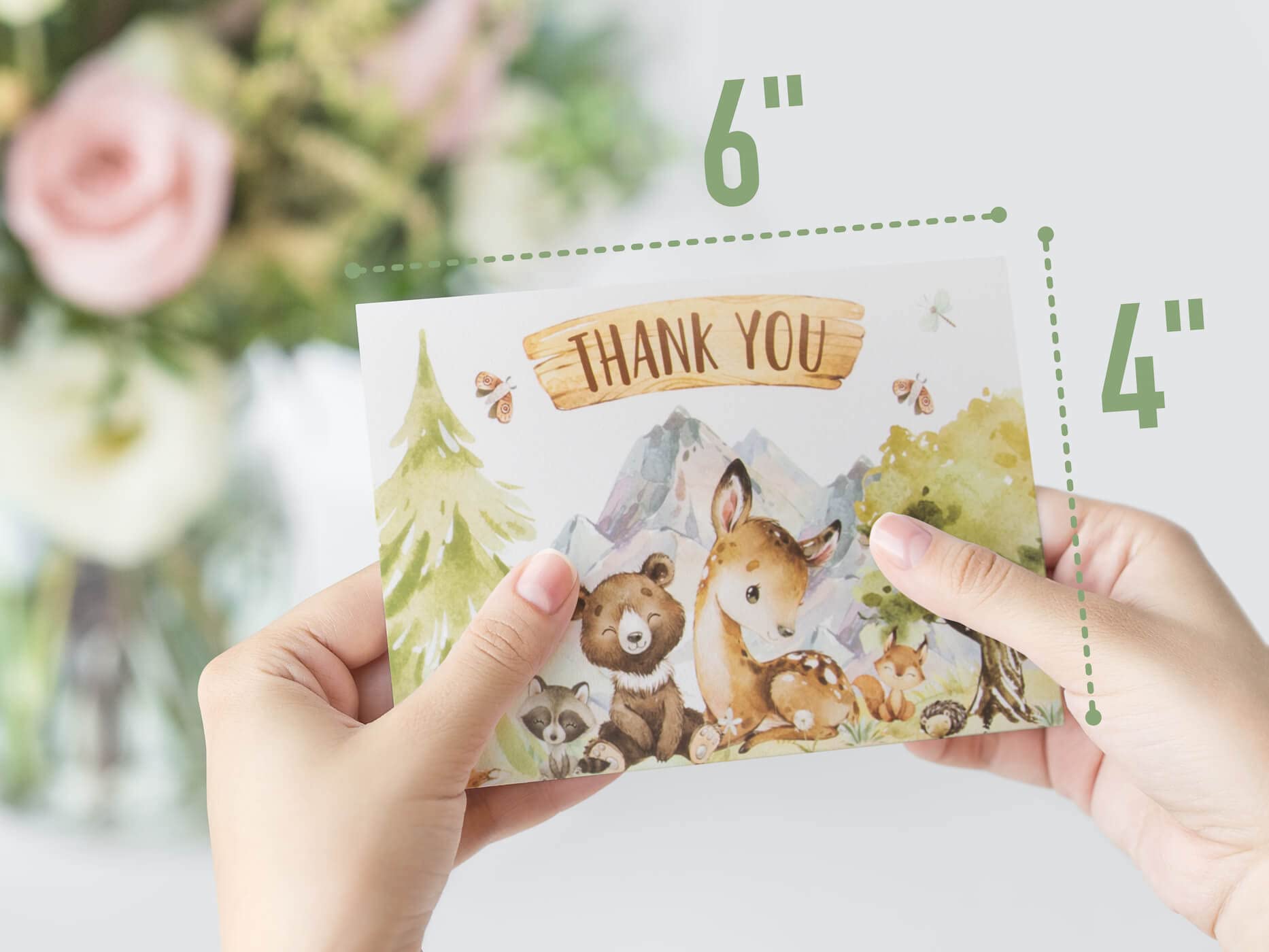 VNS Creations 50 Woodland Animal Thank You Cards, Bulk Forest & Mountain Creatures Thank You Notes w/Matching Lined Envelopes & Stickers, 4 x 6 in.