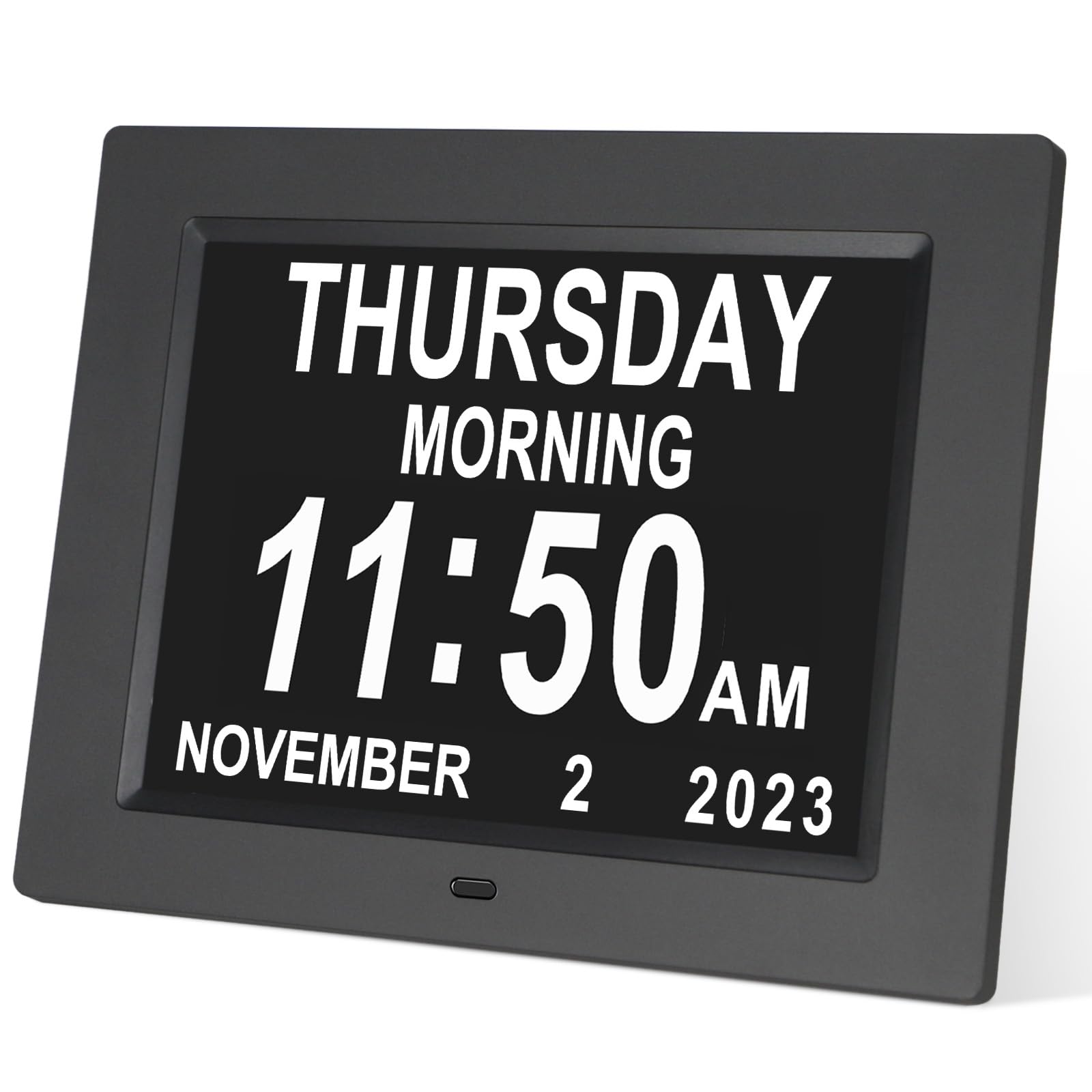 Johnziny 2023 Newest Large Display Digital Clock with 8 Alarms, Date, Time, and 8-inch Black for Seniors, Dementia, Memory Loss