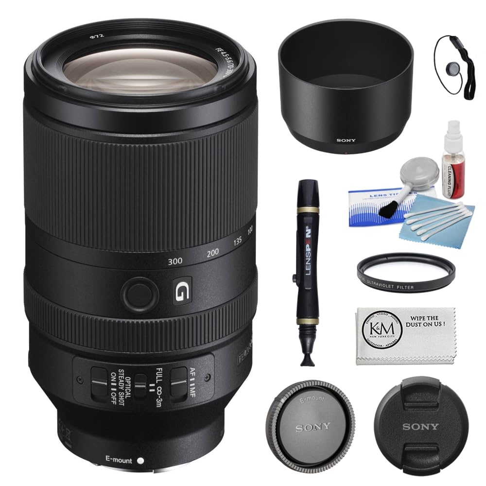 Sony FE 70-300mm f/4.5-5.6 G OSS Lens Bundled with 72mm UV Filter + 5-Piece Camera Cleaning Kit + Cleaning Lens Pen + Lens Cap Keeper + Microfiber Cleaning Cloth (6 Items)