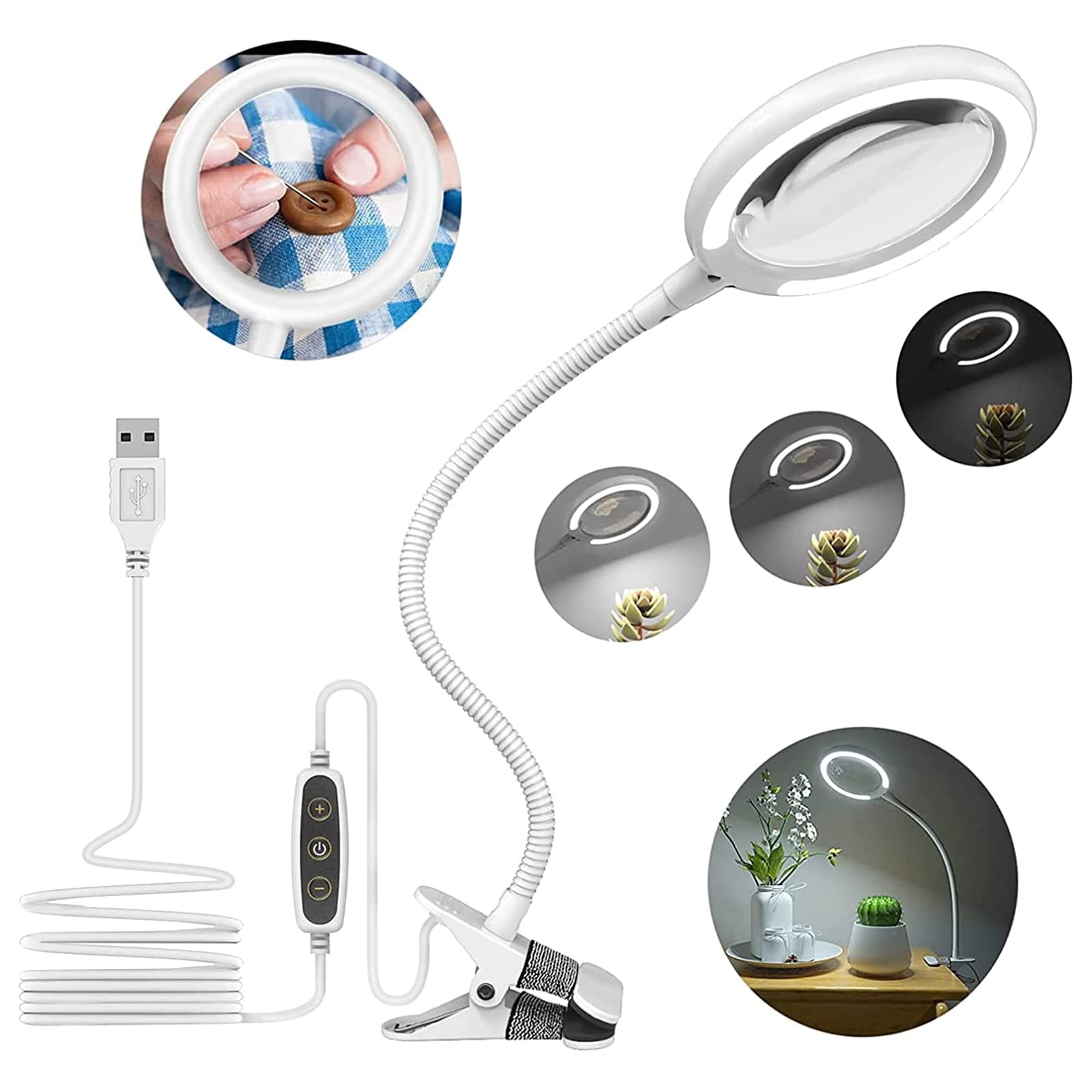 Delixike Magnifying Glass with Light and Stand, 3X Magnifier with Clam, Desk Magnifying Lamp for Crafting, Reading, Sewing, Hobbies, Close Work