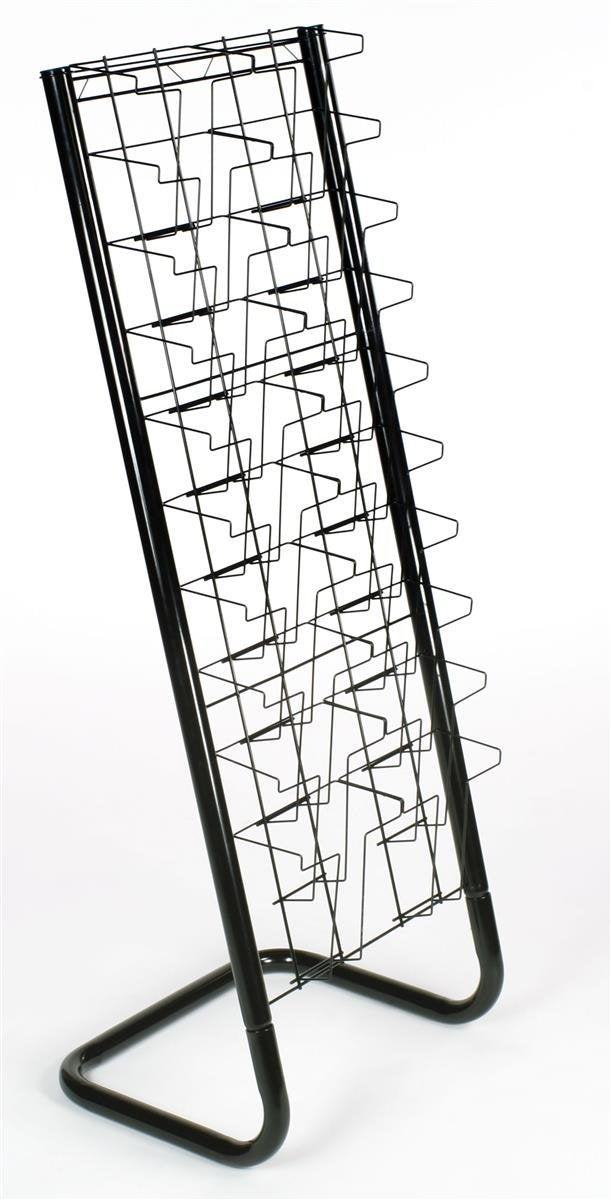 Displays2go 57" Floor-Standing Wire Magazine Rack, 20 Pockets, Tiered Design - Black