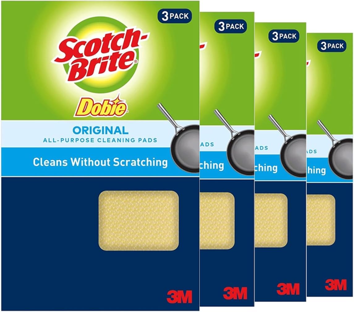 3M Scotch-Brite Dobie All Purpose Pads, 3Count (Pack of 4) Total 12 Pads