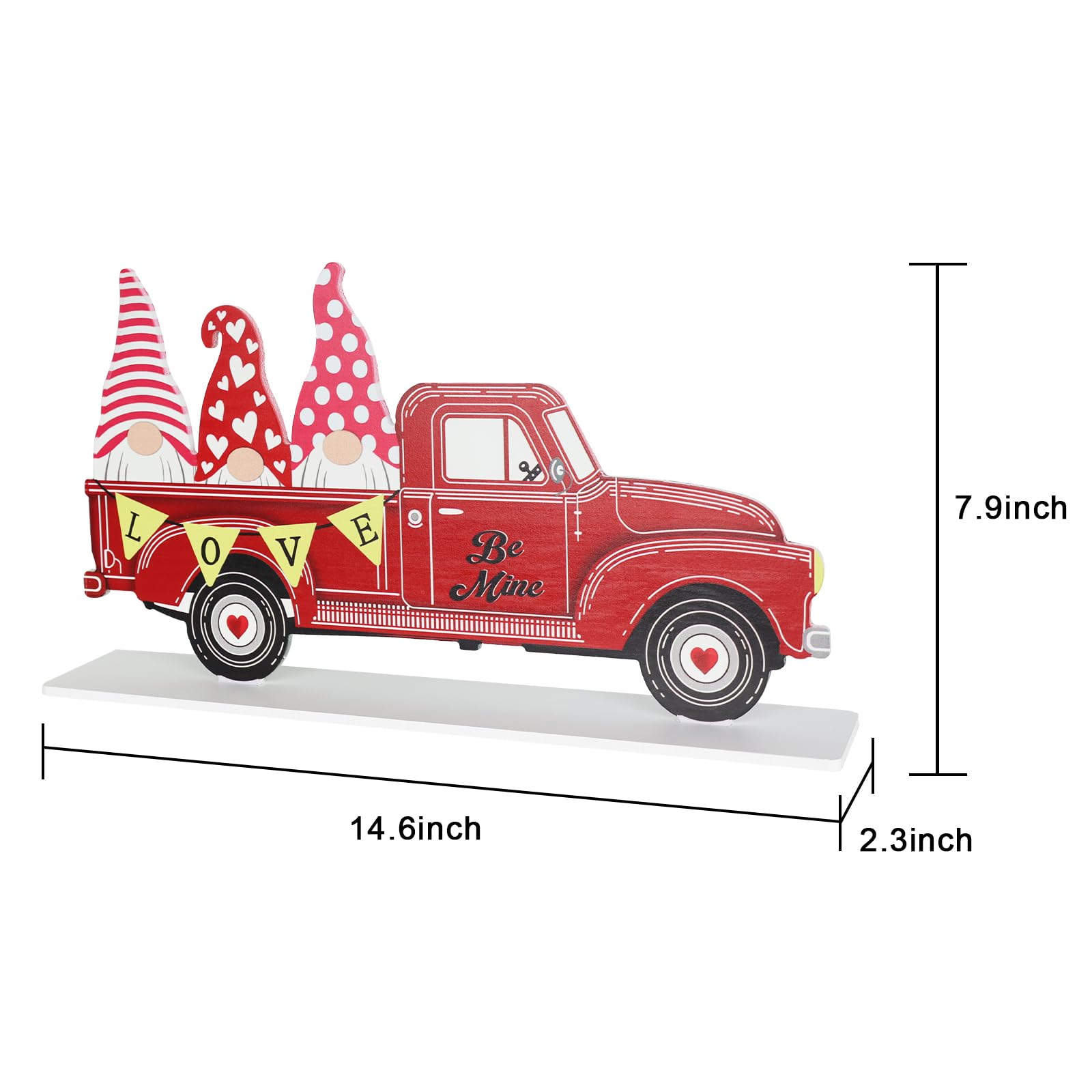 Valentines Day Decorations and St Patricks Day Decorations, Double-sided Festive Truck Wooden Sign, DEWBIN Gnomes Wood Block Valentine Decor, Valentines Day Decorations for the Home, Mantle, Table