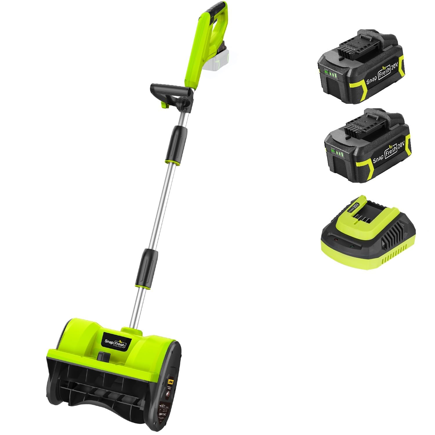 SnapFresh 20V Snow Shovel Cordless,12” Electric Snow Thrower kit,with 2 Pack 4.0Ah Batteries and Fast Charger(Green)