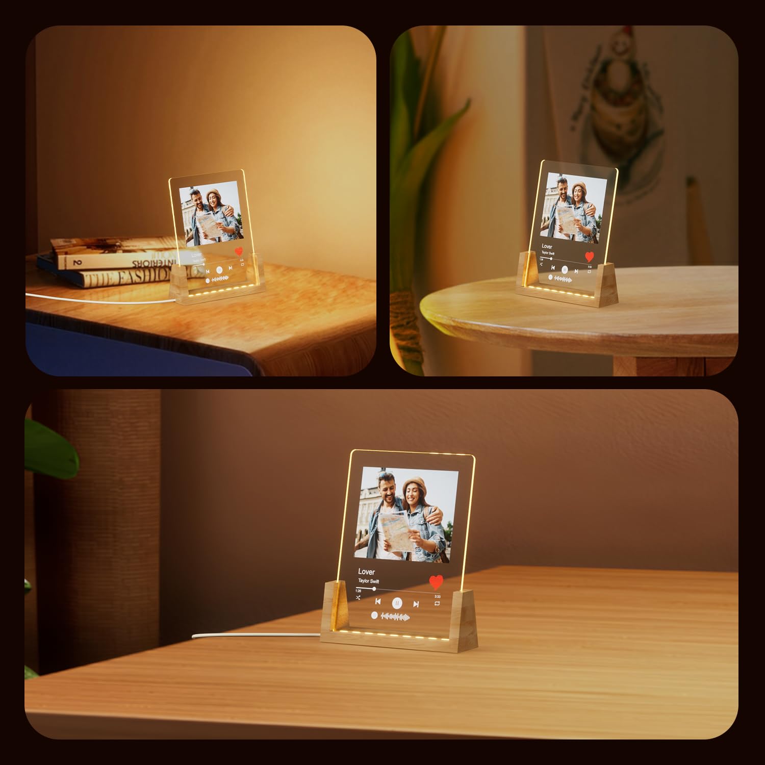 Ecavboc Personalized Night Light Led with Photo for Women Men Couple Family Boyfriend Girlfriend, Customizable Valentines Anniversary Birthday Gifts for Him Her with Acrylic Plaque LED Lamp Holder