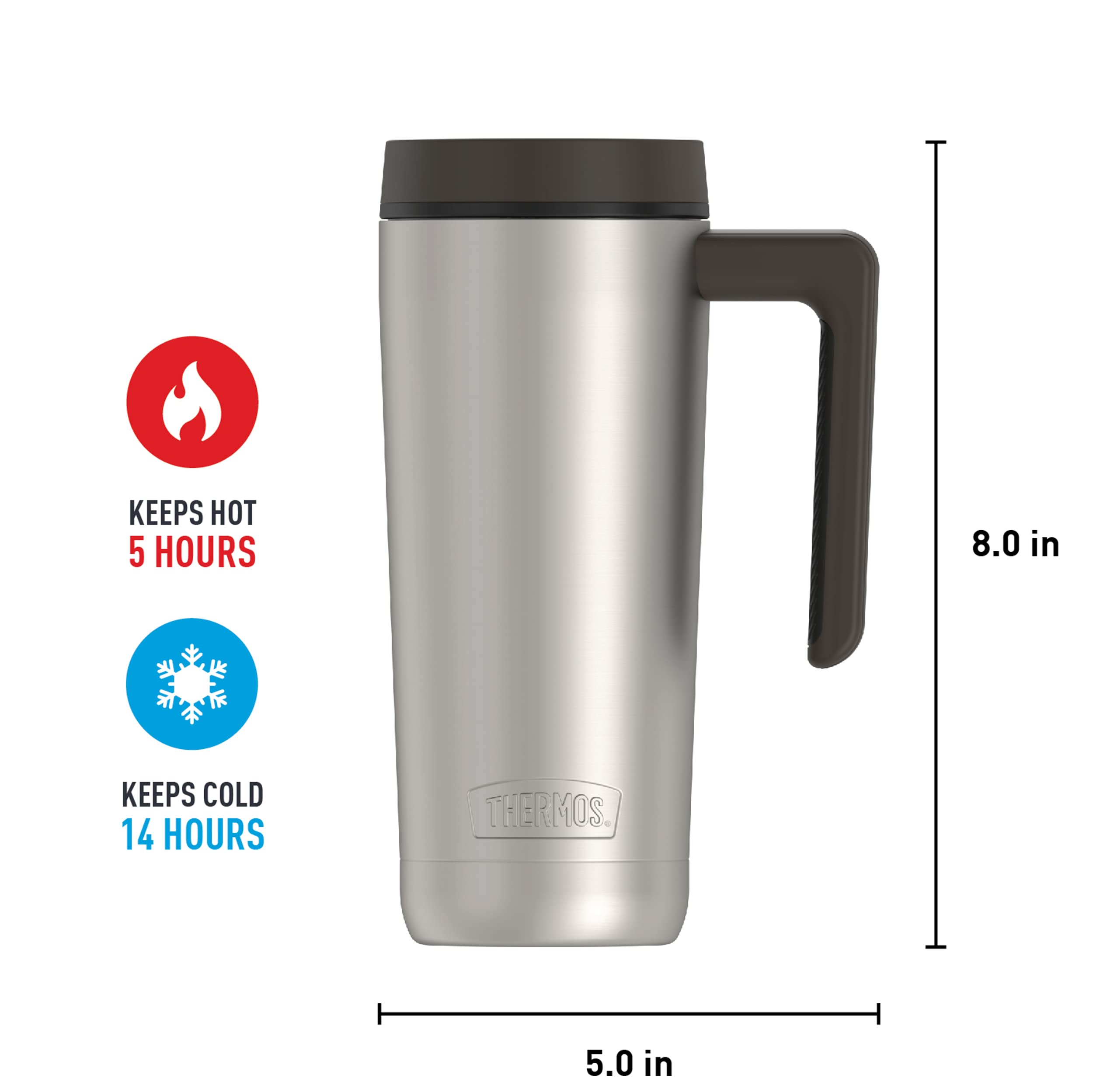 THERMOS ALTA SERIES Stainless Steel Mug 18 Ounce, Matte Steel/Espresso Black