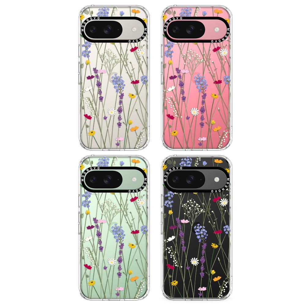 MOSNOVO Case for Google Pixel 9 & Pixel 9 Pro, [Buffertech 6.6ft Military-Grade Drop Protection] [Anti Peel Off Tech] Clear TPU Bumper Phone Case Cover Design - Floral Garden