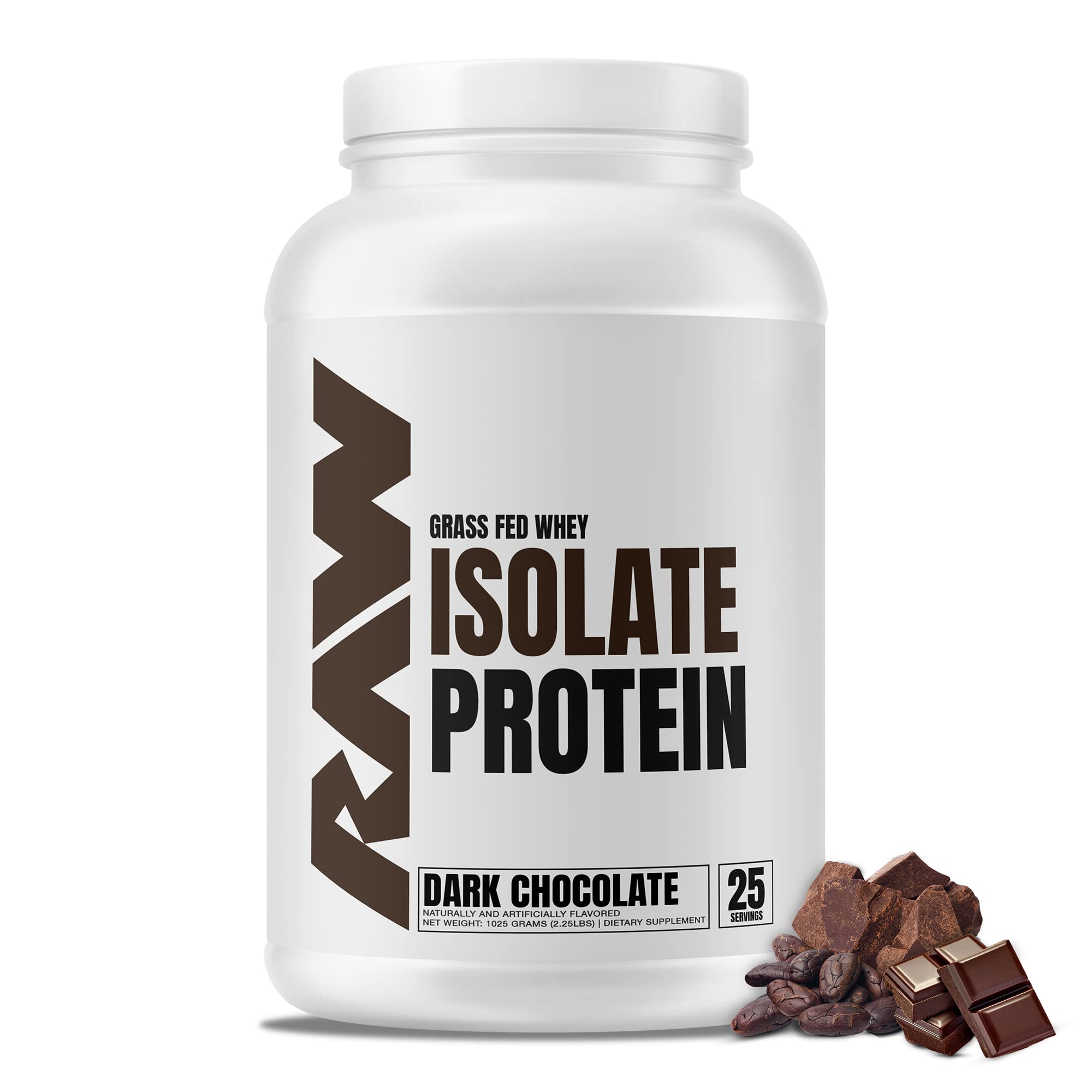 RAW Whey Isolate Protein Powder, Dark Chocolate - 100% Grass-Fed Sports Nutrition Whey Protein Powder for Muscle Growth & Recovery - Low-Fat, Low Carb, Naturally Flavored & Sweetened - 25 Servings