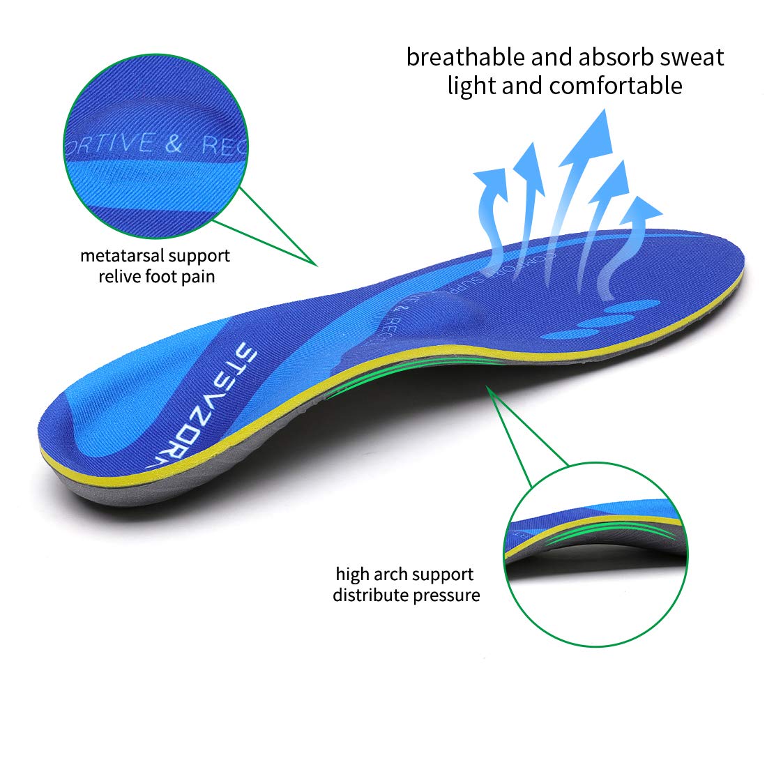 High Arch Support Insoles Plantar Fasciitis Orthotic Shoes Inserts Relieve Flat Feet Heel Pain Athletic Cushioning