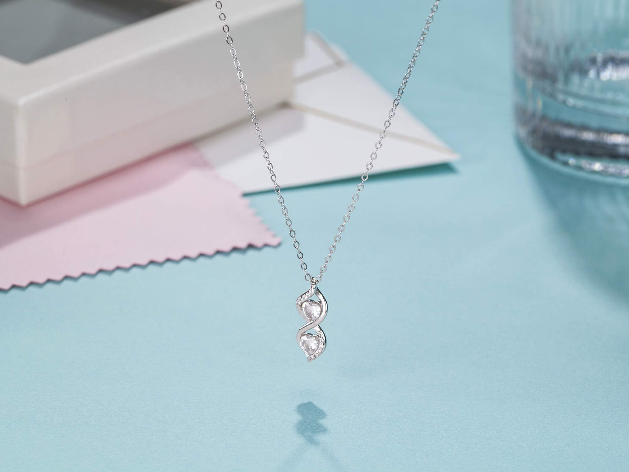 Sister Gifts from Sister, Sterling Silver Infinite Two Interlocking Infinity Double Hearts Necklace, Birthday Jewelry Gift Necklaces for Sisters, No Matter