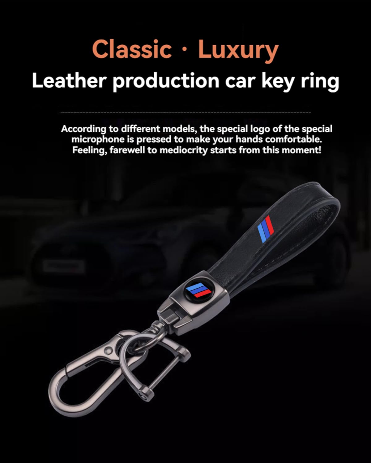 PingBao Genuine Leather Car Keychain for BMW Keychain Ring Accessories for Men and Woean Family Present, Black