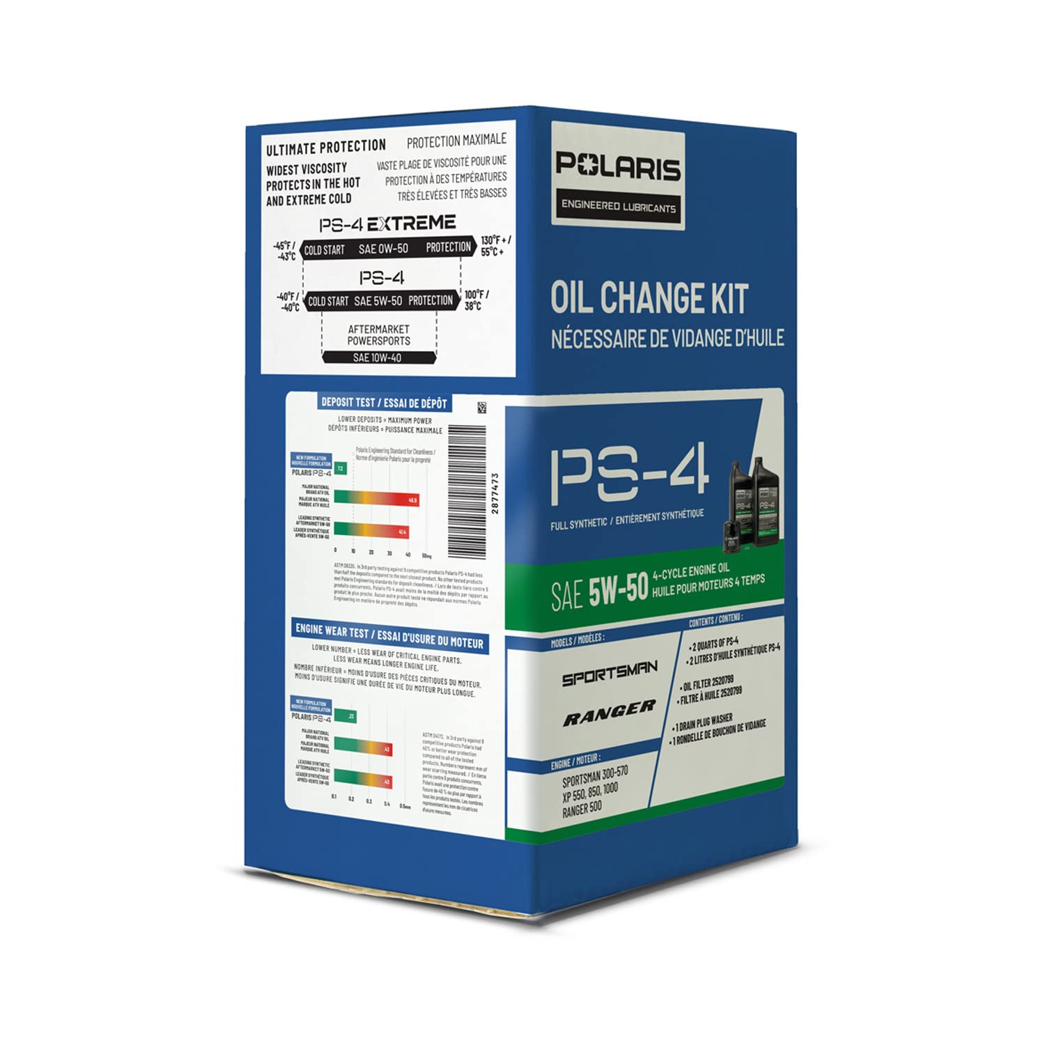 Polaris PS4 Oil Change Kit for Specific RANGER, Sportsman, Scrambler, ACE 500 Models With 4 Stroke Engine, Includes 2 Quarts of PS-4 5W-50 Full Synthetic Oil, 1 Oil Filter, 1 Washer, UTV ATV - 2877473