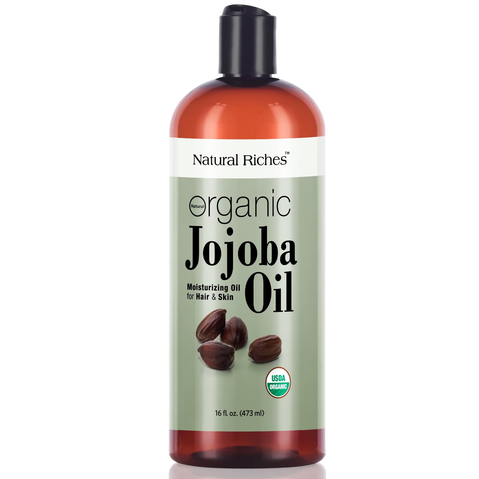 Natural Riches Organic Jojoba Oil, Pure (16 oz) | Moisturizing Oil for Face, Hair, Skin & Nails Cold Pressed Hexane Free Base Carrier oil.