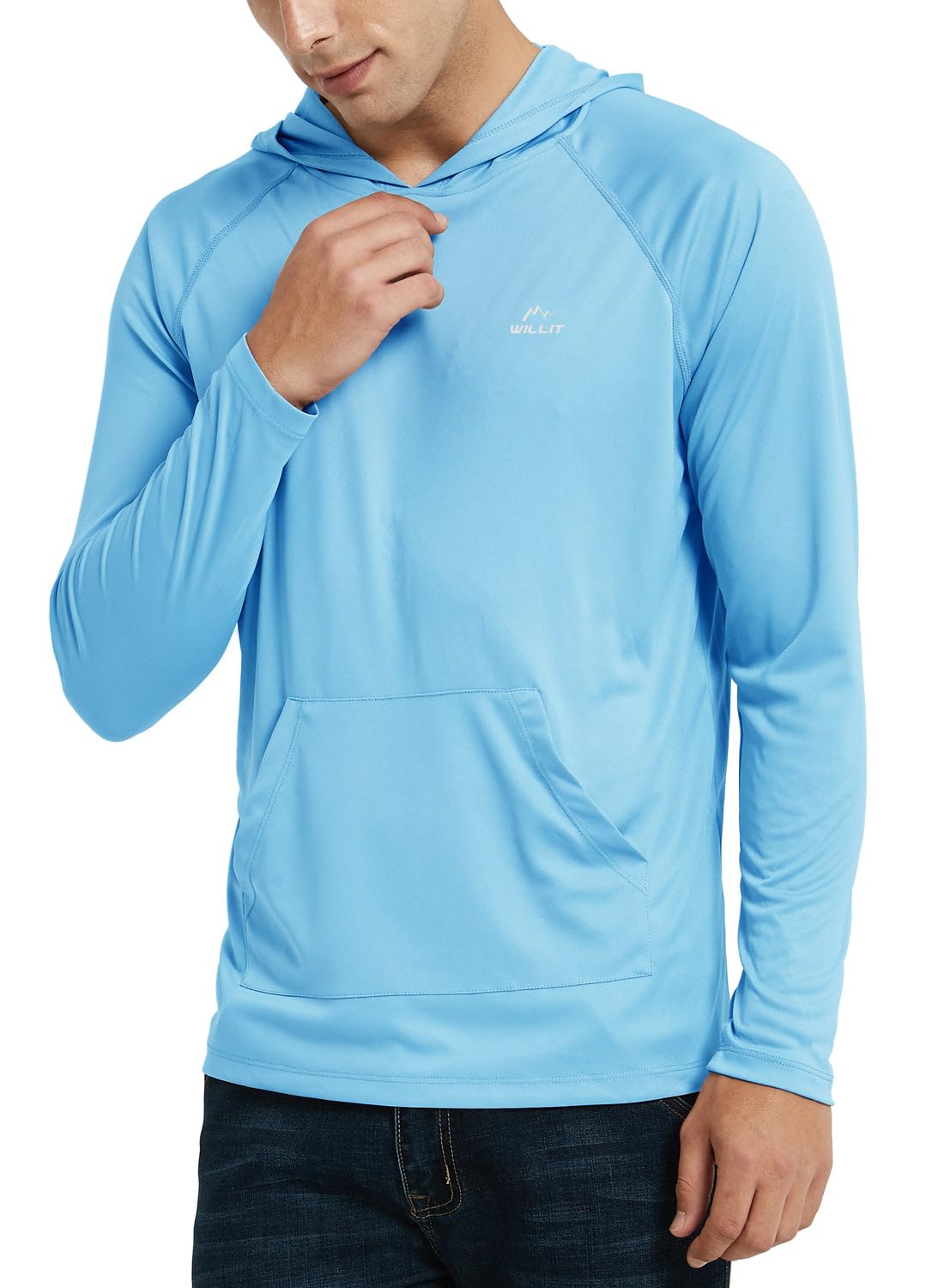 Willit Men's UPF 50+ Sun Protection Hoodie Shirt Long Sleeve Rash Guard Fishing SPF Outdoor UV Shirt Lightweight Pocket Blue XXXL