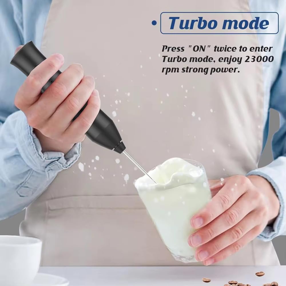 Electric Milk Frother for Coffee and Hot Drinks, Egg Mixer,Drink Mixer, Rechargeable, USB Charging (Black)