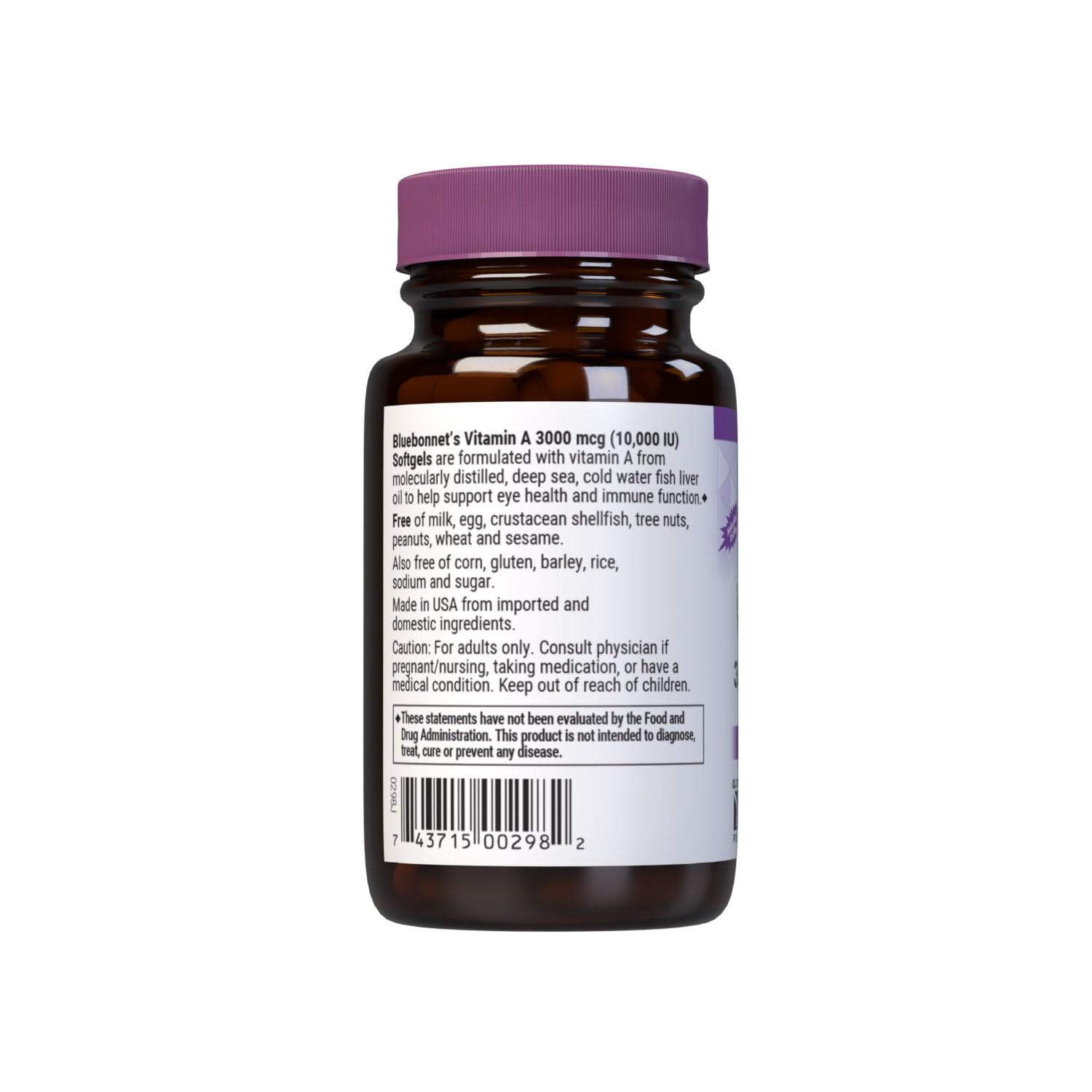 Bluebonnet Nutrition Vitamin A 10,000 IU from Deep Sea, Cold Water, Fish Oil - For Eye Health & Immune Function* - Gluten Free - Dairy Free - Molecularly Distilled - 100 Softgels - 100 Servings