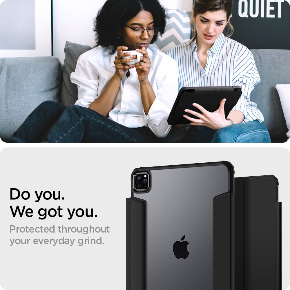 Spigen for iPad Pro 11 inch Case M2 4th Generation (2022) / 3rd Generation (2021) / 2nd Generation (2020) / 1st Generation (2018), Ultra Hybrid Pro Transparent Back and Pencil Holder, Black