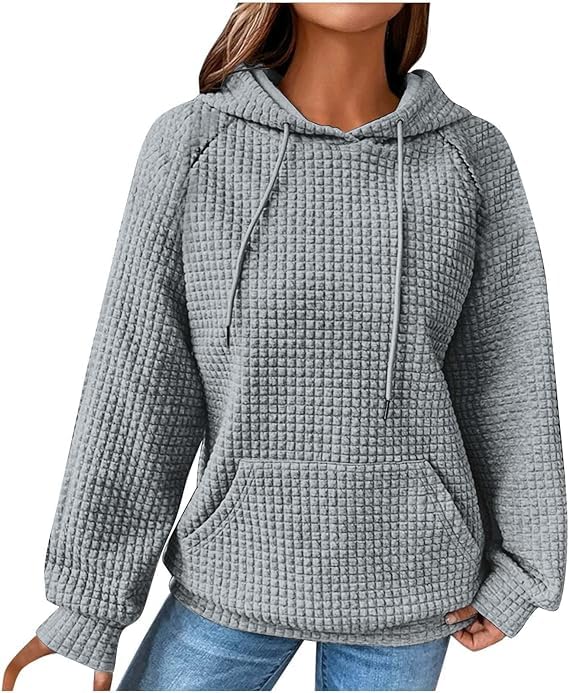 Aricy deals today 2023 womens hoodies pullover Waffle Knit Cute Drawstring Pullover Sweatshirt Fashion Casual Sweaters Fall Clothes Outfits