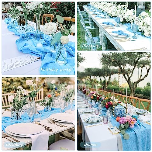 12 Pack 13Ft Cheesecloth Table Runner 35x157 Inch Boho Gauze Cheese Cloth Long Rustic Table Runner for Wedding Bridal Shower Birthday Party Table Decor (Dusty Pink)
