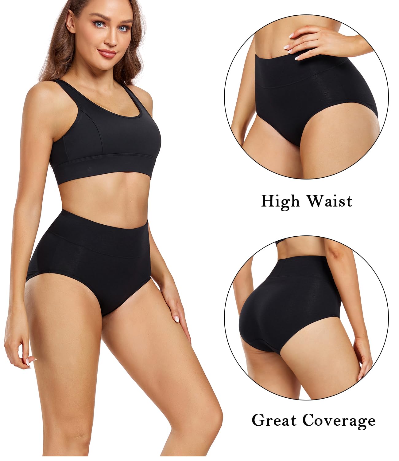 wirarpa Women's Cotton Postpartum Underwear High Waisted Ladies Panties Full Coverage Briefs 4 Pack Assorted Large