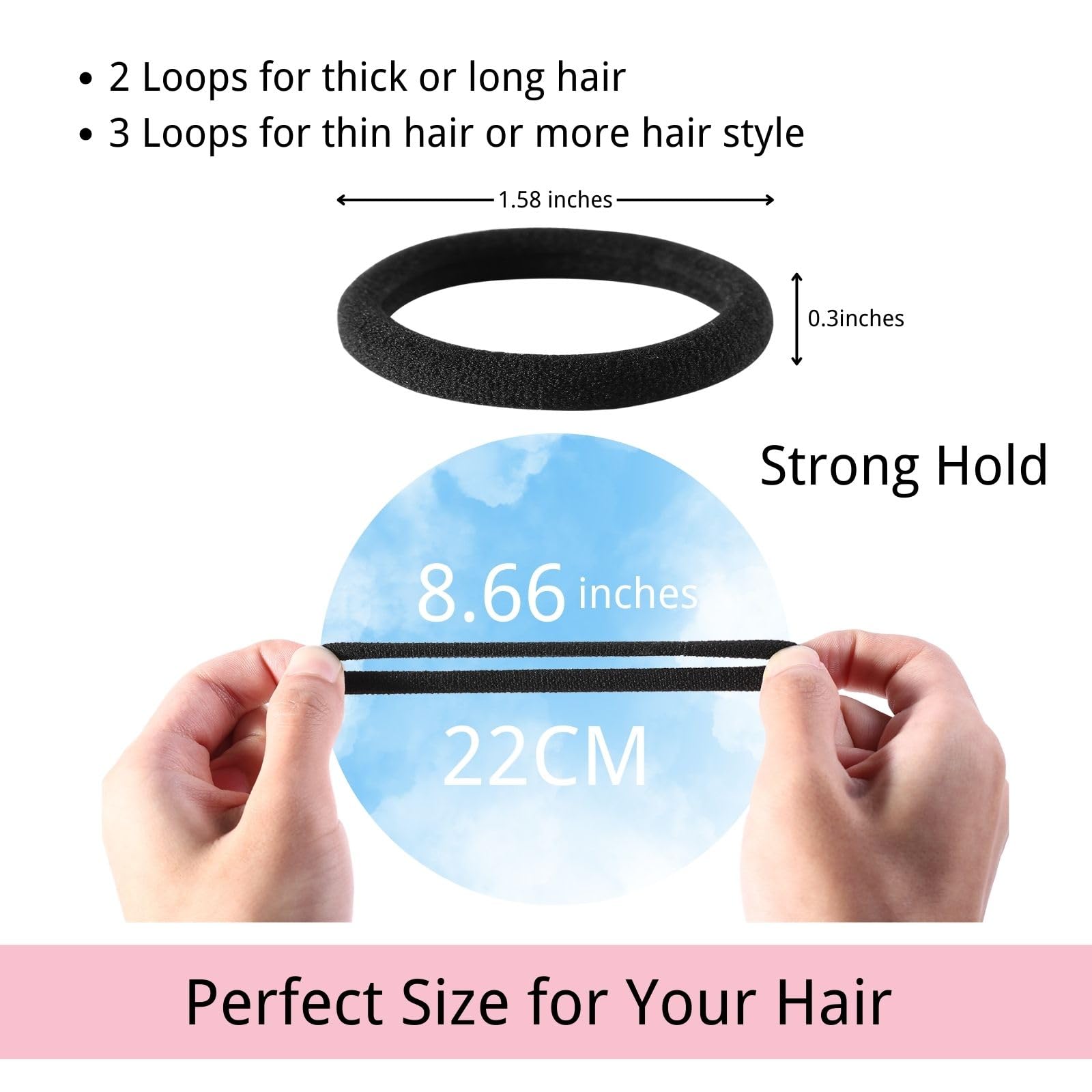 LuSeren 120 Pcs Black No Damage Hair Ties for Women Thick Hair, Large Soft Seamless Nylon Cloth Fabric Elastic Hair Ties Ponytail Holders Hair Elastics Hair Band,Perfect Valentine's Day Gift for Women