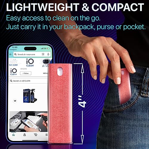 IO CLEAN Mini Screen Cleaner Spray – Finger Proof Screen Cleaner for Smartphones, iPads, MacBooks, Laptops, Car Screens, Touchscreens – 3 in1 Mist Cleaner, Microfiber Cloth and Protective Cover (Blue)