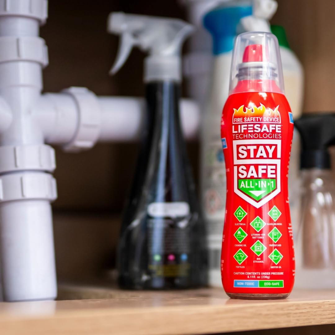 StaySafe All-in-1 Portable Fire Extinguishing Spray By LifeSafe Technologies | Compact Fire Extinguisher For 10 Types of Fires | Non-Toxic, Non-Hazardous & Eco-Friendly