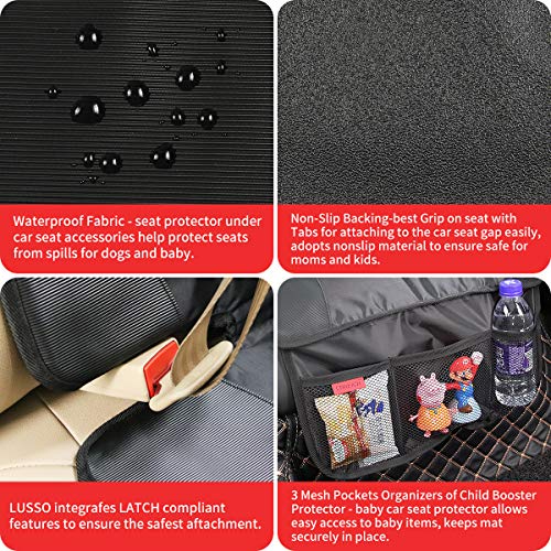 Kaiphy Car Seat Protector - Seat Protection Mat - Thick Padding - Durable, Waterproof Fabric, Leather Reinforced Corners & 3 Pockets for Handy Storage (2 Pack) Black