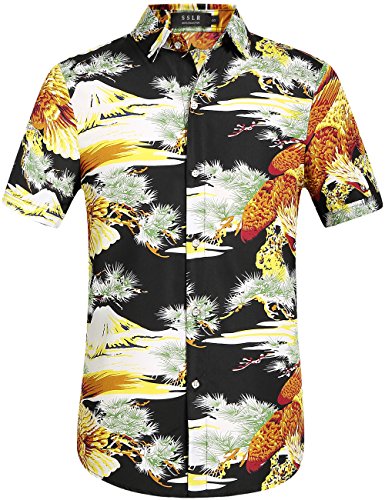 Hawaiian Shirt for Men, Flamingo Shirt, Tropical Shirts for Men Summer Short Sleeve Button Down (Small, Green)