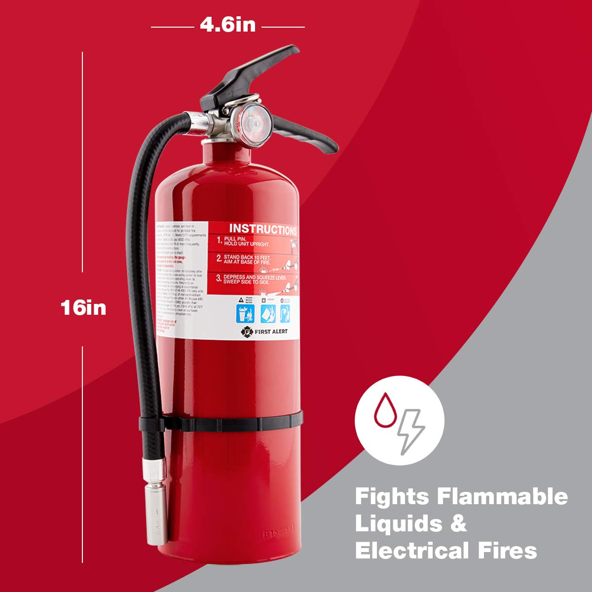 FIRST ALERT HOME2PRO Rechargeable Compliance Fire Extinguisher, UL RATED 2-A:10-B:C, Red, 1-Pack