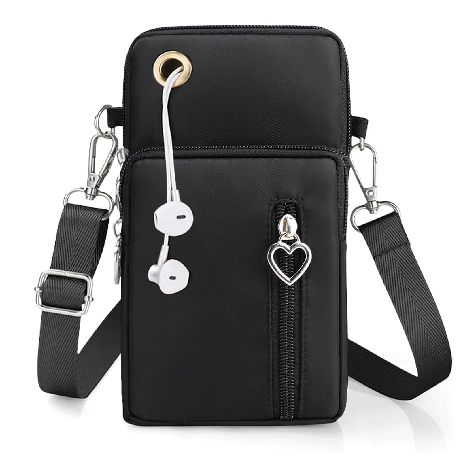 Crossbody Wallet Phone Bag for Women Nylon Small Crossbody Shoulder /Arm Bag Cell Phone Purse with Headphone Port (Black)
