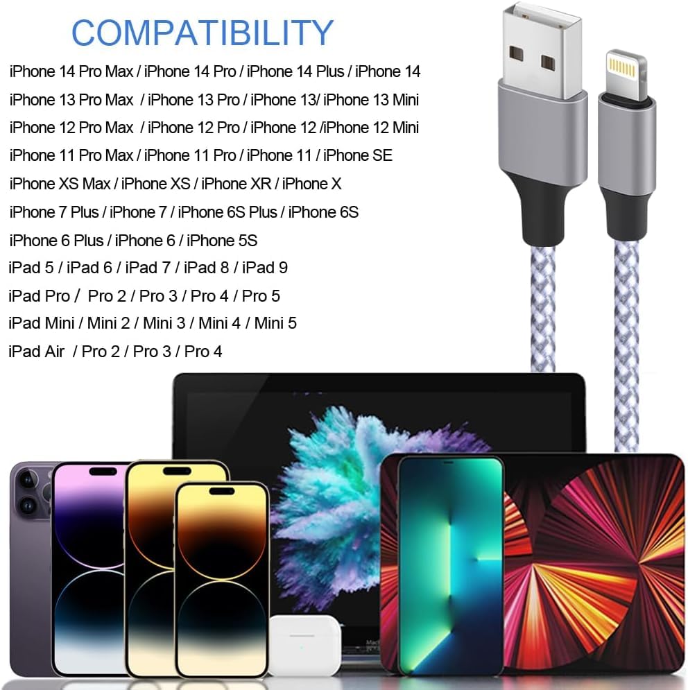 TAKAGI for iPhone Charger, [MFi Certified] Lightning Cable 3PACK 6FT Nylon Braided USB Charging Cable High Speed Transfer Cord Compatible with iPhone 14/13/12/11 Pro Max/XS MAX/XR/XS/X/8/iPad