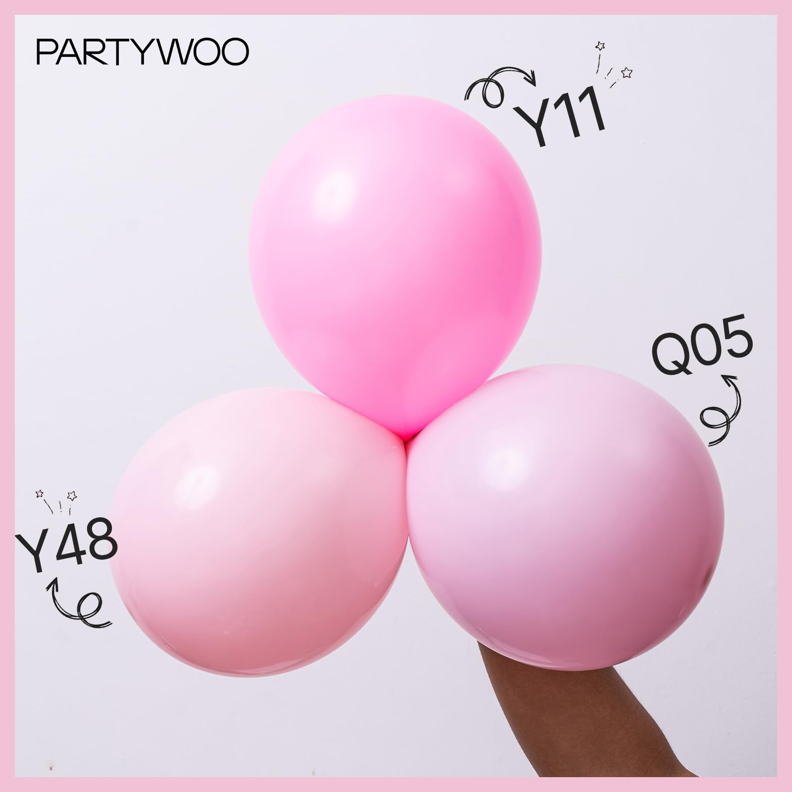 PartyWoo Light Pink Balloon Arch Kit Garland 142pcs Different Sizes of 18 12 10 5 Inch Baby Pastel Pale Pearl Metallic Pink White Clear Confetti Balloons for Baby Shower Birthday Party Decorations